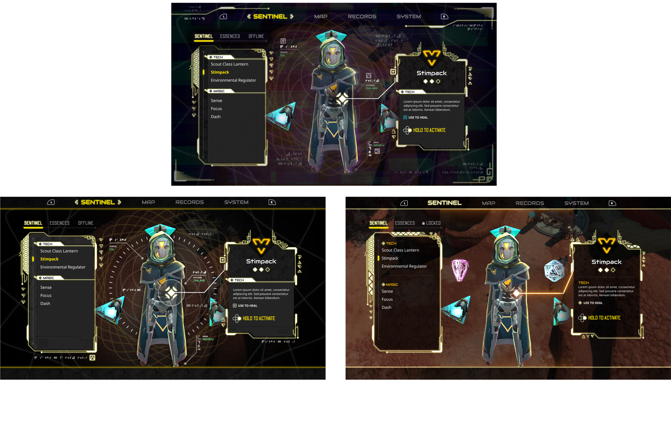 Early UI concepts for Reliquary game